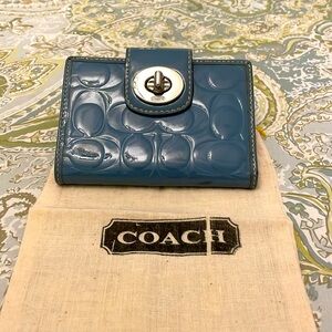 Coach Patent Leather Embossed C’s Wallet Light Blue